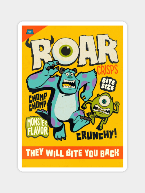 Mike and Sully Roar Retro Monsters University Poster Sticker