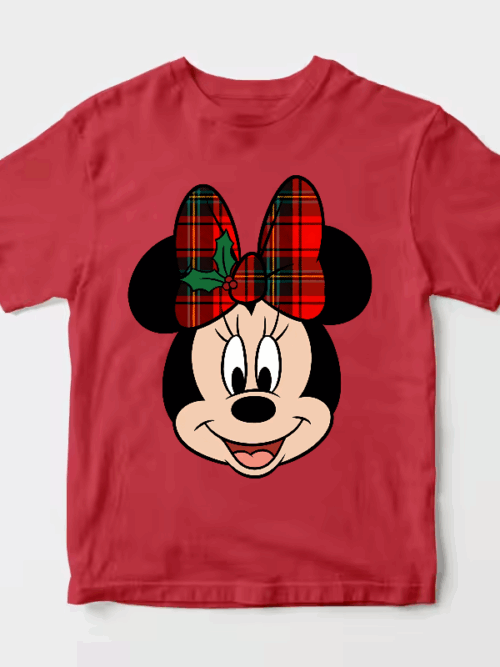 Men’s Minnie Mouse Christmas Bow – Holly Plaid Disney Holiday Unisex T-Shirt