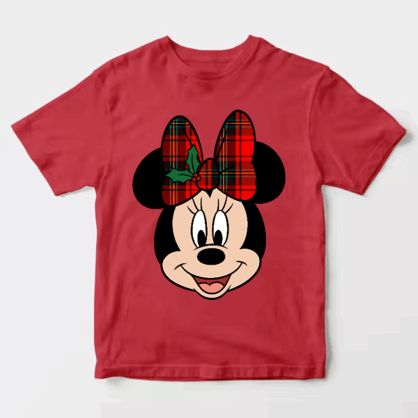 Men’s Minnie Mouse Christmas Bow – Holly Plaid Disney Holiday Unisex T-Shirt