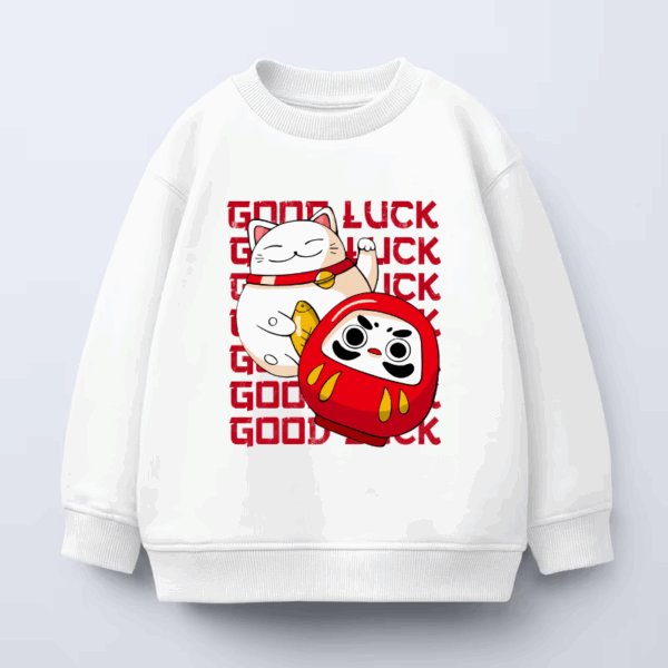 Neko Cat & Daruma Doll Japanese Good Luck Crewneck Sweatshirt
