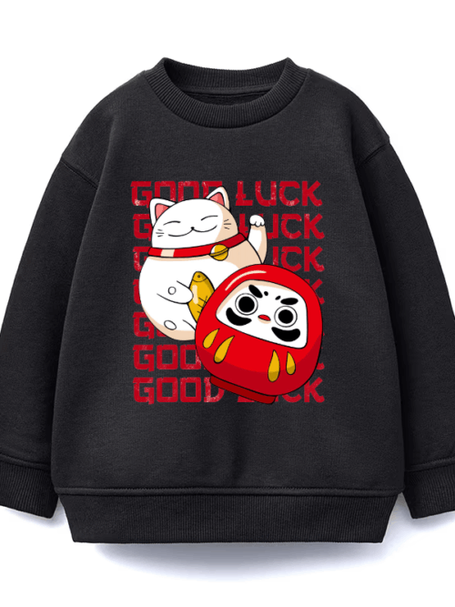 Neko Cat & Daruma Doll Japanese Good Luck Crewneck Sweatshirt