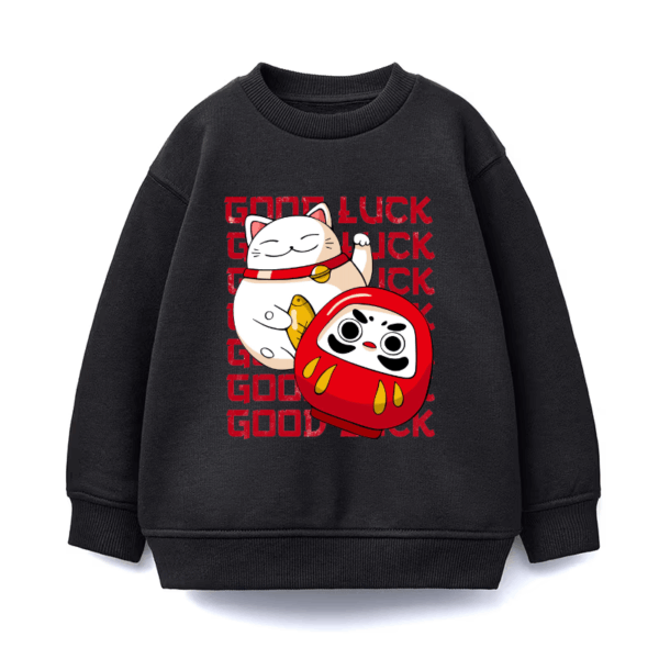 Neko Cat & Daruma Doll Japanese Good Luck Crewneck Sweatshirt