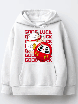 Neko Cat & Daruma Doll Japanese Good Luck  Hoodie