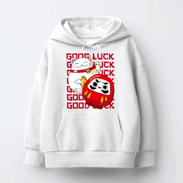 Neko Cat & Daruma Doll Japanese Good Luck  Hoodie