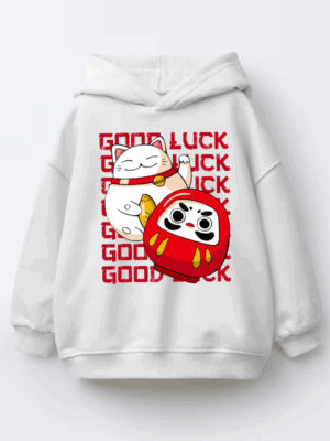 Neko Cat & Daruma Doll Japanese Good Luck  Kids Hoodie