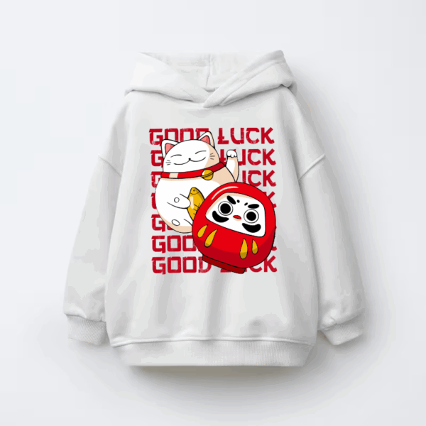 Neko Cat & Daruma Doll Japanese Good Luck  Kids Hoodie