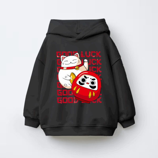 Neko Cat & Daruma Doll Japanese Good Luck  Kids Hoodie