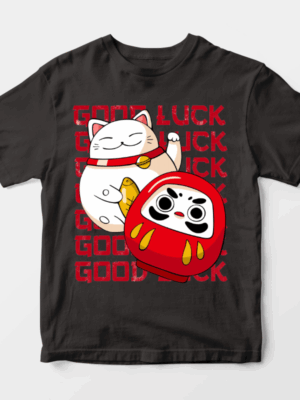 Neko Cat & Daruma Doll Japanese Good Luck  Unisex T-Shirt