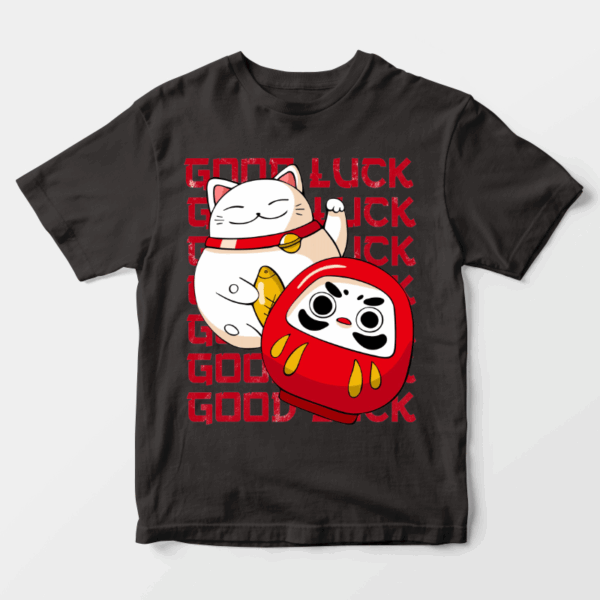 Neko Cat & Daruma Doll Japanese Good Luck  Unisex T-Shirt
