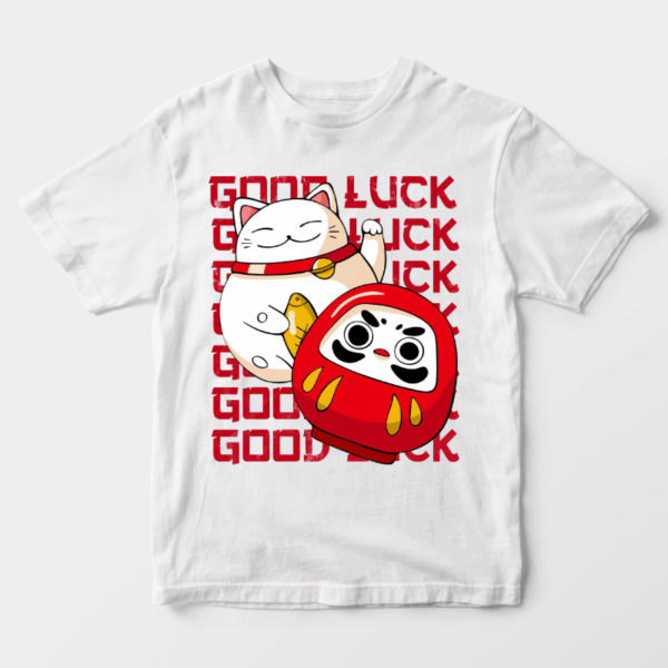 Neko Cat & Daruma Doll Japanese Good Luck  Unisex T-Shirt