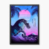 Neon Surge of The Great Wave Retro Aesthetic Poster