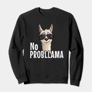 No ProbLlama Funky Alpaca Hipster Llama With Glasses Crewneck Sweatshirt