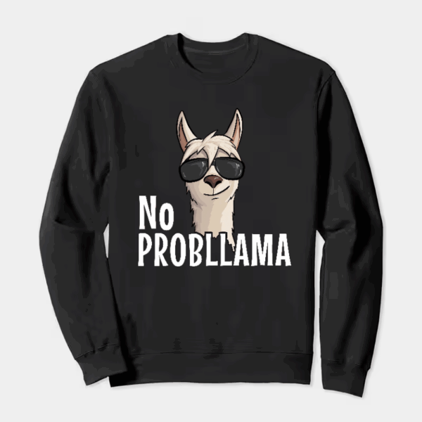 No ProbLlama Funky Alpaca Hipster Llama With Glasses Crewneck Sweatshirt
