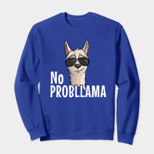 No ProbLlama Funky Alpaca Hipster Llama With Glasses Crewneck Sweatshirt