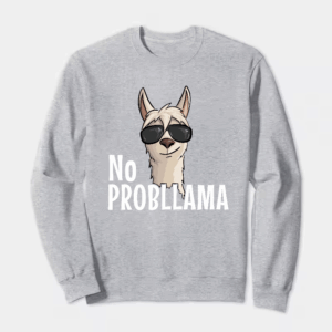 No ProbLlama Funky Alpaca Hipster Llama With Glasses Crewneck Sweatshirt