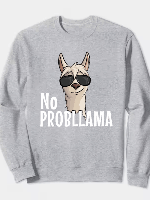 No ProbLlama Funky Alpaca Hipster Llama With Glasses Crewneck Sweatshirt