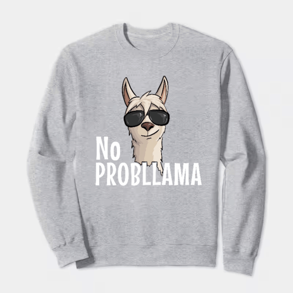 No ProbLlama Funky Alpaca Hipster Llama With Glasses Crewneck Sweatshirt