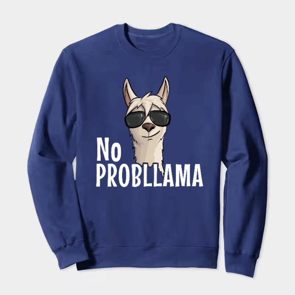 No ProbLlama Funky Alpaca Hipster Llama With Glasses Crewneck Sweatshirt