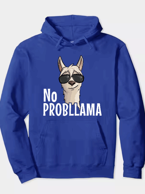 No ProbLlama Funky Alpaca Hipster Llama With Glasses Hoodie