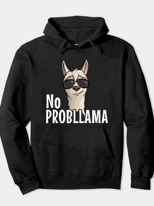 No ProbLlama Funky Alpaca Hipster Llama With Glasses Hoodie