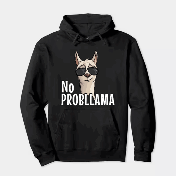 No ProbLlama Funky Alpaca Hipster Llama With Glasses Hoodie