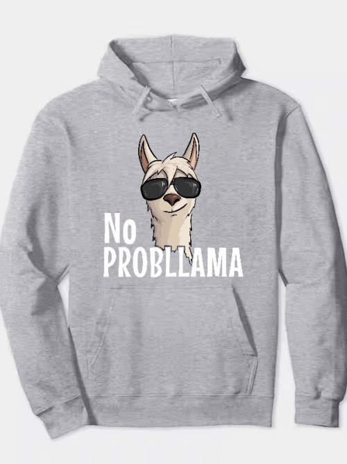 No ProbLlama Funky Alpaca Hipster Llama With Glasses Hoodie