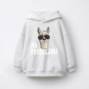 No ProbLlama Funky Alpaca Hipster Llama With Glasses Kids Hoodie