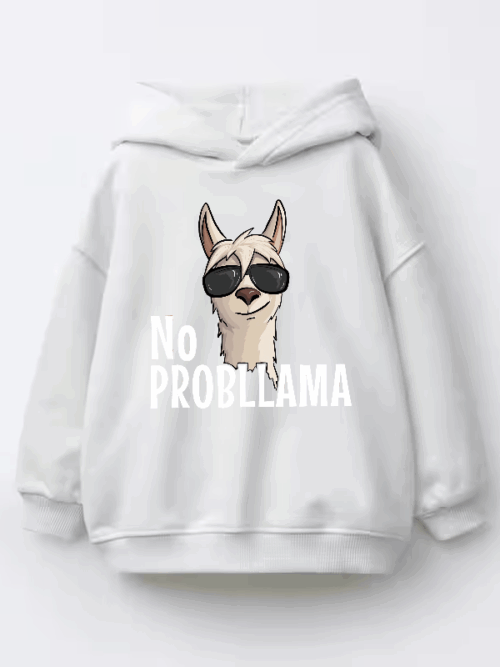 No ProbLlama Funky Alpaca Hipster Llama With Glasses Kids Hoodie