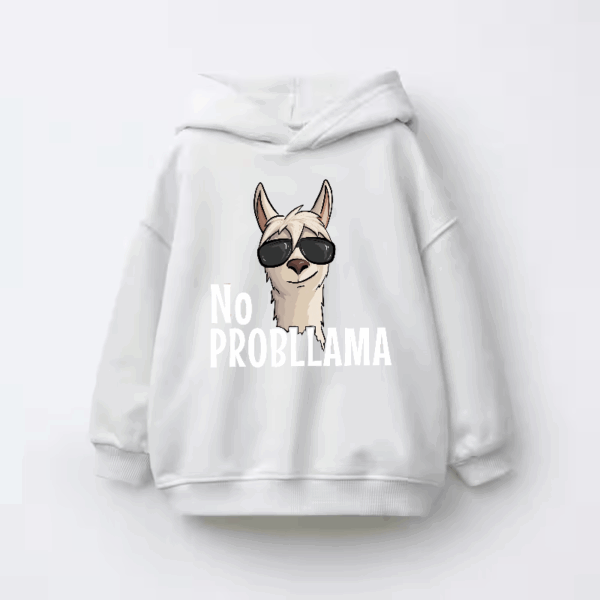 No ProbLlama Funky Alpaca Hipster Llama With Glasses Kids Hoodie