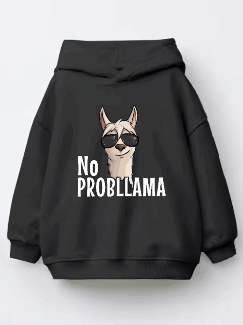 No ProbLlama Funky Alpaca Hipster Llama With Glasses Kids Hoodie