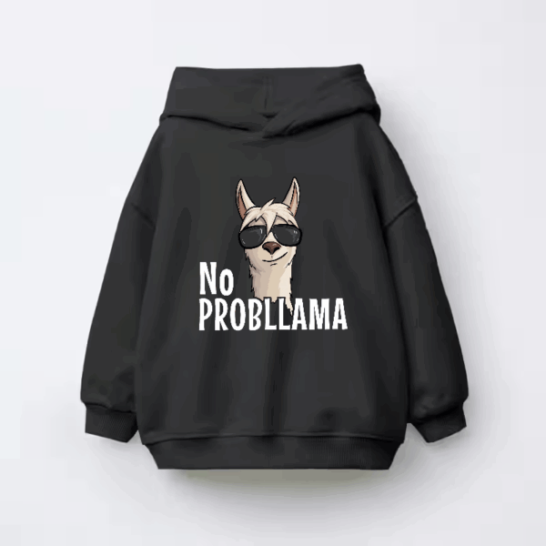 No ProbLlama Funky Alpaca Hipster Llama With Glasses Kids Hoodie