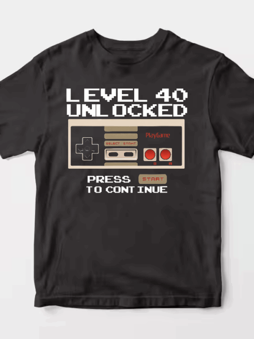Retro Gamer Birthday Level 40 Achievement Unisex T-Shirt