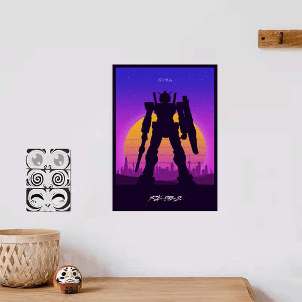Retro Gundam RX-78-2 Neon Mecha Anime Aesthetic Poster