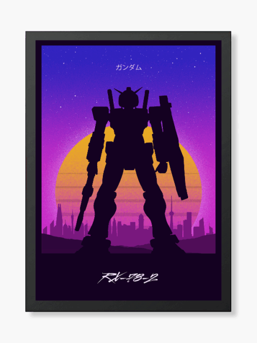 Retro Gundam RX-78-2 Neon Mecha Anime Aesthetic Poster