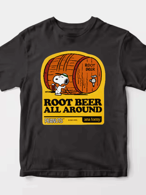 Root Beer Cheers with Snoopy and Friends Peanuts Unisex T-Shirt