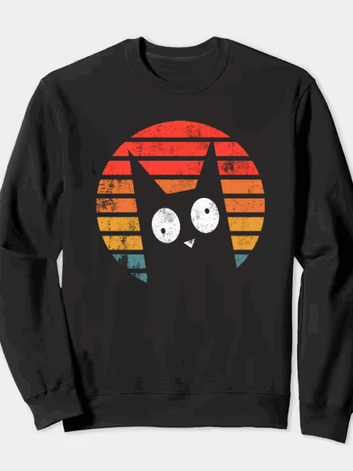 Shadow Whiskers – Black Cat Retro Aesthetic Crewneck Sweatshirt