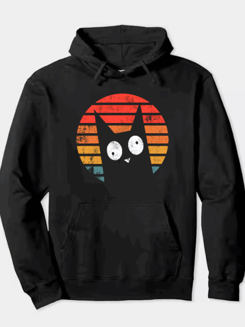 Shadow Whiskers – Black Cat Retro Aesthetic Hoodie