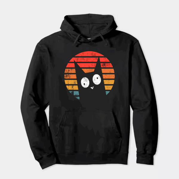 Shadow Whiskers – Black Cat Retro Aesthetic Hoodie