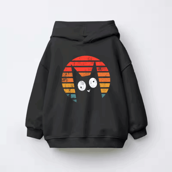 Shadow Whiskers – Black Cat Retro Aesthetic Kids Hoodie