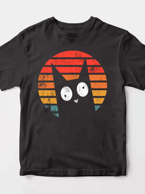 Shadow Whiskers – Black Cat Retro Aesthetic Unisex T-Shirt