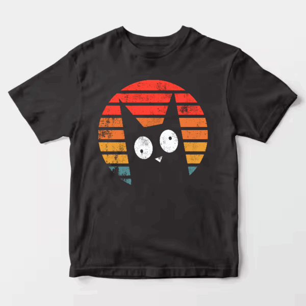 Shadow Whiskers – Black Cat Retro Aesthetic Unisex T-Shirt