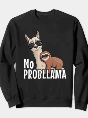 Sloth Riding Llama Funny No ProbLLama Chill Crewneck Sweatshirt