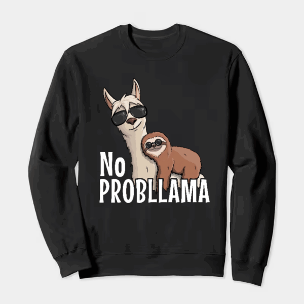 Sloth Riding Llama Funny No ProbLLama Chill Crewneck Sweatshirt
