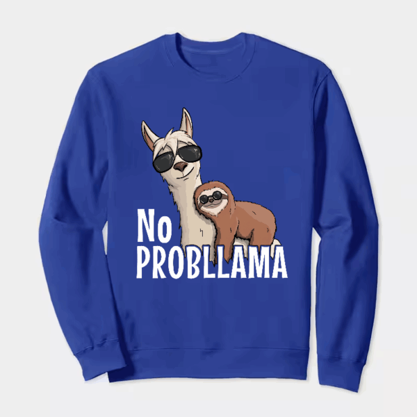 Sloth Riding Llama Funny No ProbLLama Chill Crewneck Sweatshirt