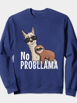 Sloth Riding Llama Funny No ProbLLama Chill Crewneck Sweatshirt