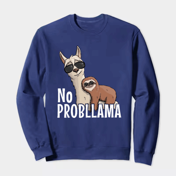 Sloth Riding Llama Funny No ProbLLama Chill Crewneck Sweatshirt