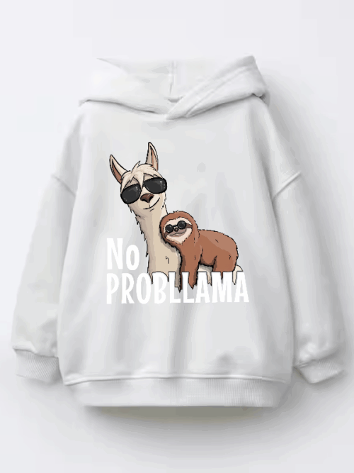 Sloth Riding Llama Funny No ProbLLama Chill Kids Hoodie