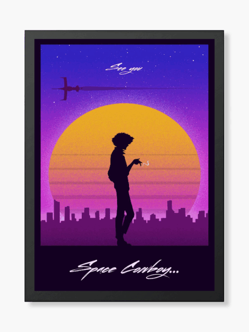 Spike Spiegel Neon Bounty Hunter Retro Cowboy Poster