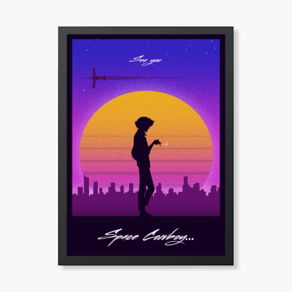 Spike Spiegel Neon Bounty Hunter Retro Cowboy Poster