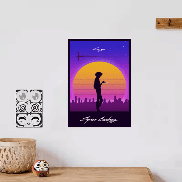 Spike Spiegel Neon Bounty Hunter Retro Cowboy Poster